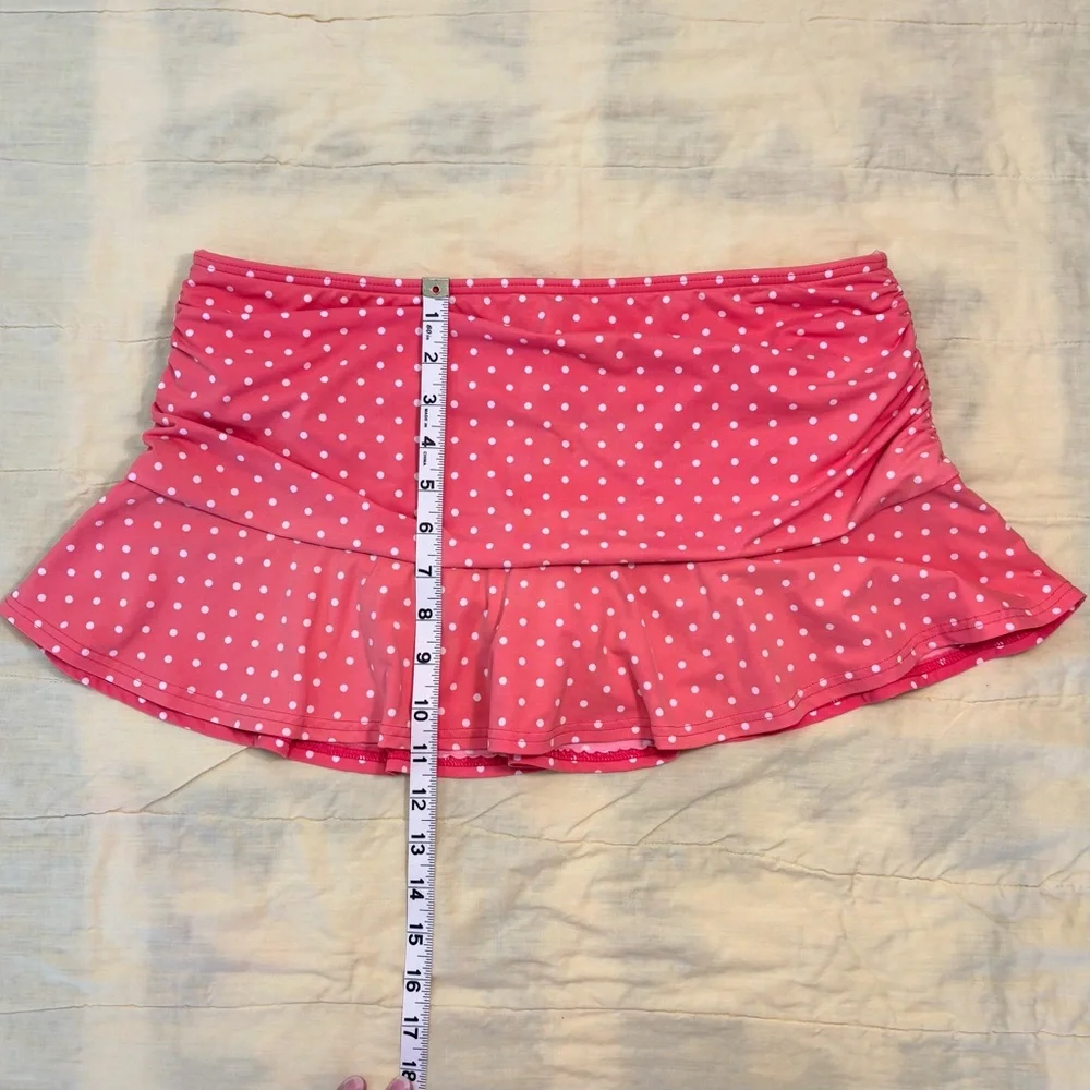 EUC Lands' End Peach Polka Dot Ruffle Swim Skirt, Women Sz 10, Built-in Panty - Picture 3 of 15